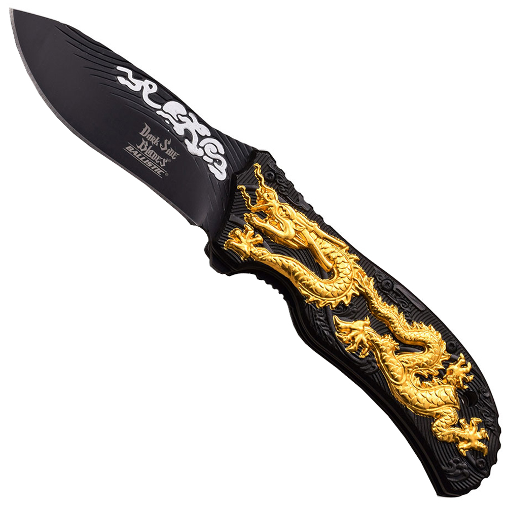 Dark Side 3.45 Inch Folding Blade Knife with Dragon Art | Golden Plaza